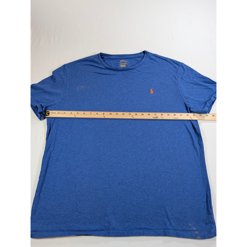 Polo Ralph Lauren Mens XL Blue Heather Short Sleeve Pony Logo T-Shirt Stained - Picture 4 of 8